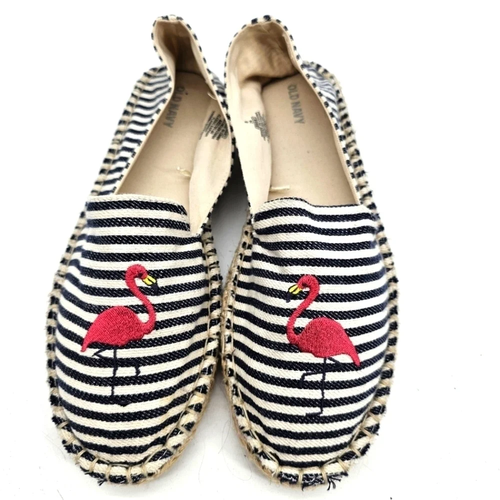 Old Navy Flamingo Chambray Stripe Canvas Espaddilles Womens Size 8 Nwot
